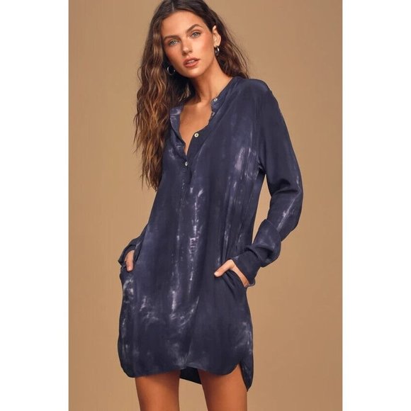 Lulus Dresses & Skirts - Lulus Tie‎ Dye What I Like Shirt Dress Long Sleeves Blue Size XS